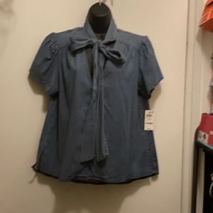 NWOT INC SS DENIM NECKTIE Blouse